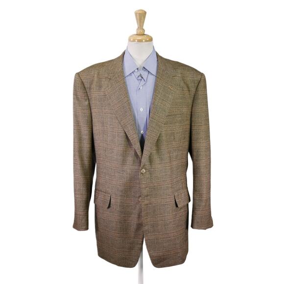Bespoke Tailored Full Canvas Blazer Wool Cashmere Loro Piana Brown Plaid 46L - Picture 1 of 11